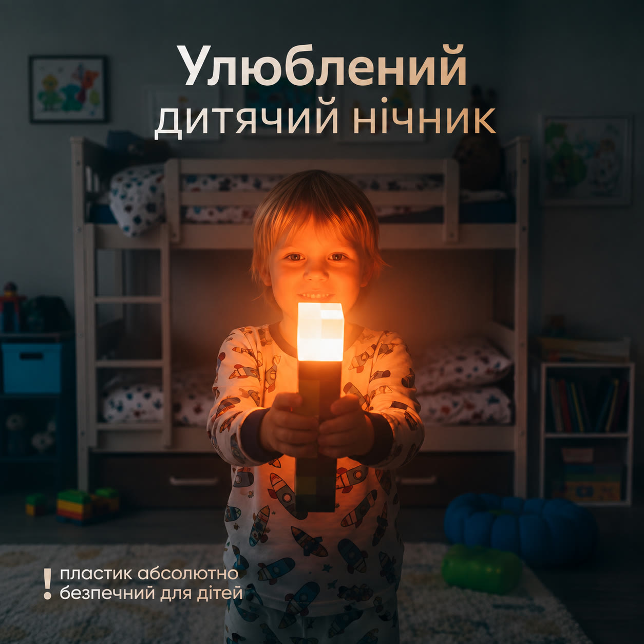 Улюблений дитячий нічник — дитина тримає факел Minecraft