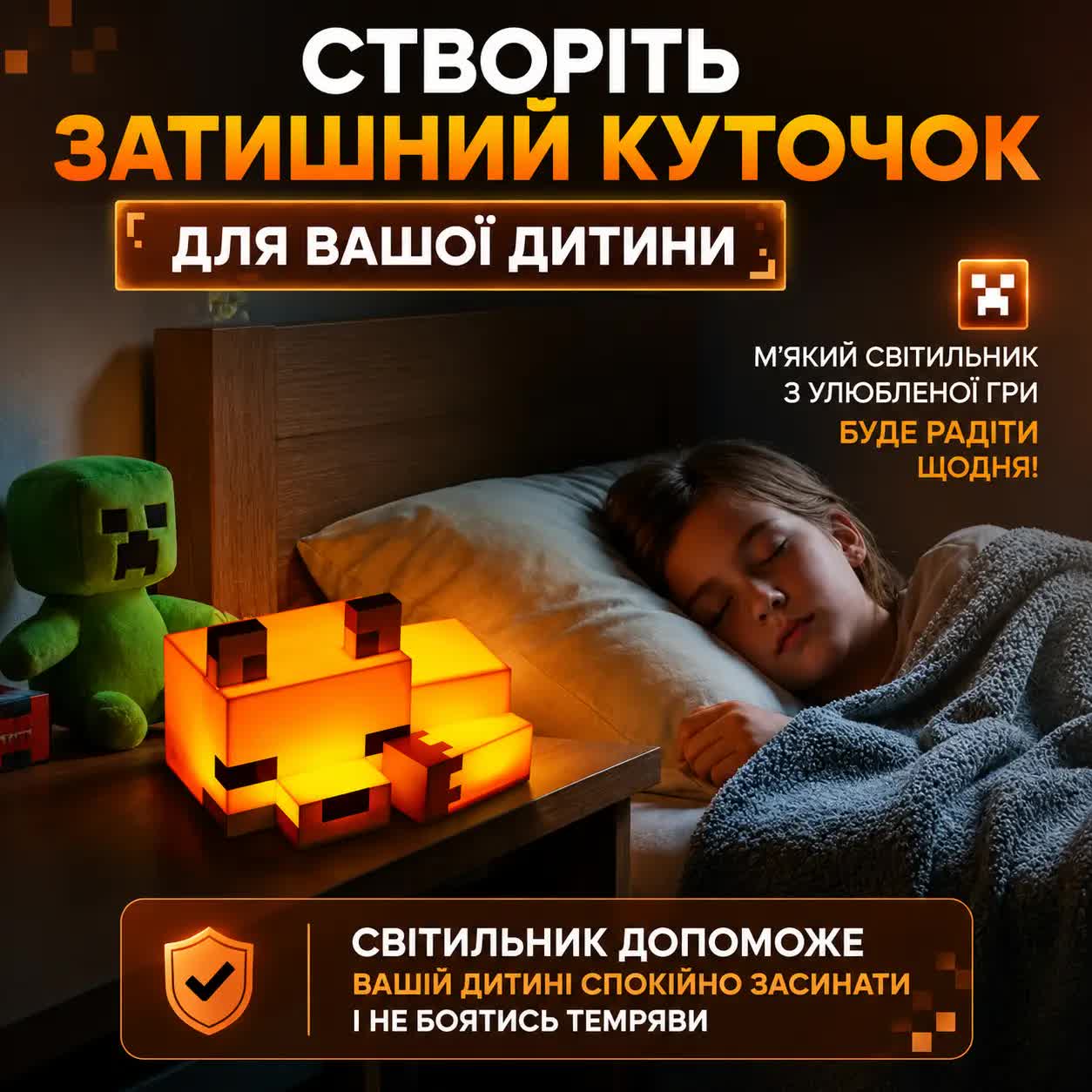 Нічник Minecraft Лис — затишна атмосфера в дитячій кімнаті
