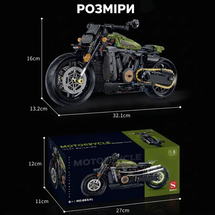 Розміри моделі 32,1 × 13,2 × 16 см і коробки