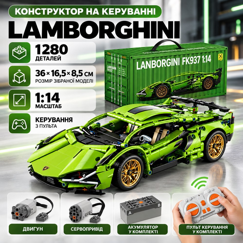 Конструктор Lamborghini Sian FK937 2.0 на керуванні — 1280 деталей, масштаб 1:14