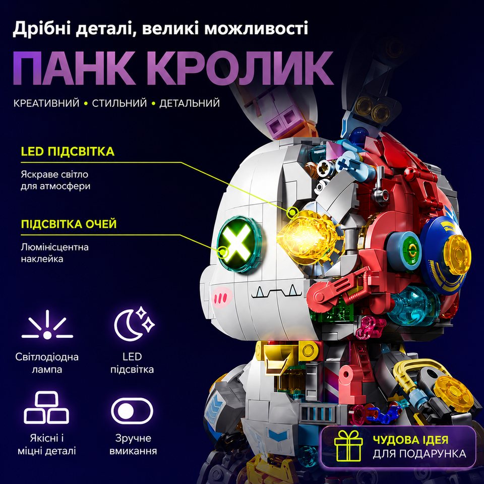 LED-підсвітка та підсвітка очей Панк Кролика